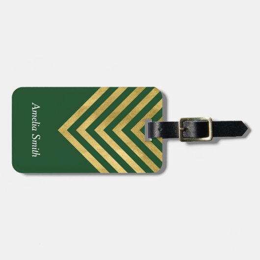 Elegant Green en Faux Gold Geometric Bagagelabel (Voorkant horizontaal)