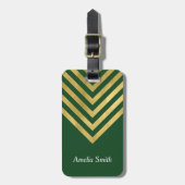 Elegant Green en Faux Gold Geometric Bagagelabel (Voorkant verticaal)