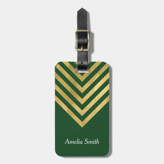 Elegant Green en Faux Gold Geometric Bagagelabel (Voorkant verticaal)