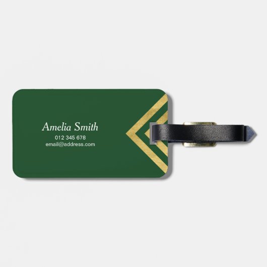 Elegant Green en Faux Gold Geometric Bagagelabel (Achterkant horizontaal)