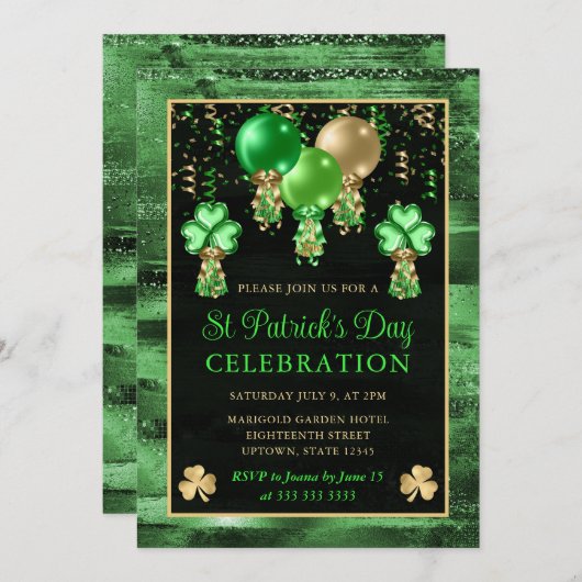 Elegant Green en Gold Balloons St Patrick's Day Kaart (Voorkant / Achterkant)