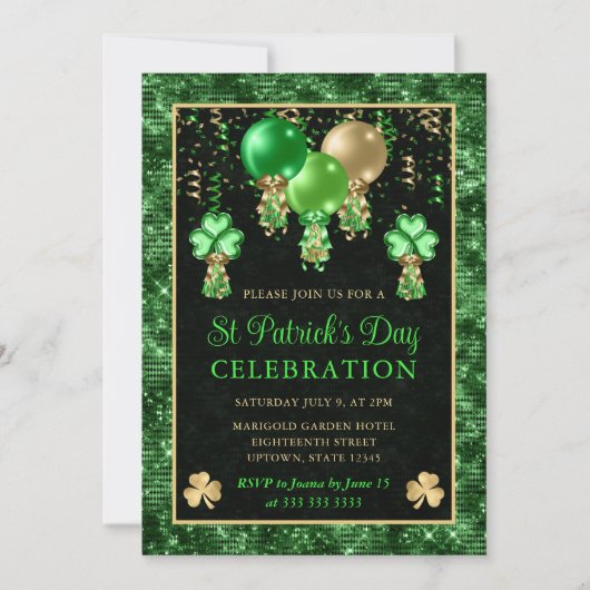 Elegant Green en Gold Balloons St Patrick's Day Kaart (Voorkant)
