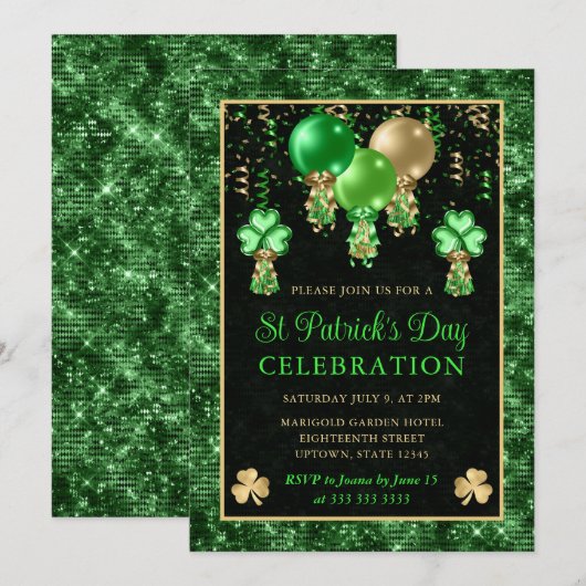 Elegant Green en Gold Balloons St Patrick's Day Kaart (Voorkant / Achterkant)