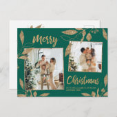Elegant Green en Gold Botanical 2-fotokerstmis Briefkaart (Voorkant / Achterkant)