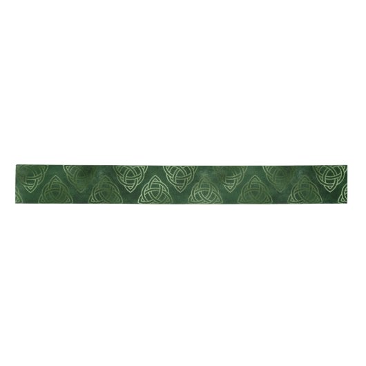 Elegant Green en Gold Celtic Pattern Satijnen Lint (Voorkant)