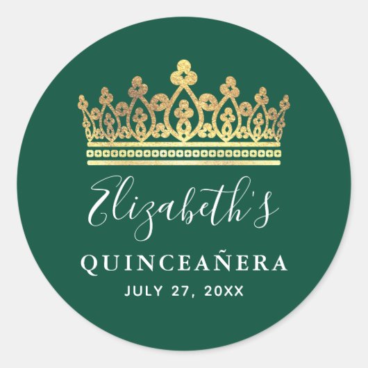 Elegant Green en Gold Crown Ronde Sticker (Voorkant)