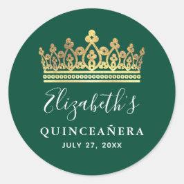 Elegant Green en Gold Crown Ronde Sticker