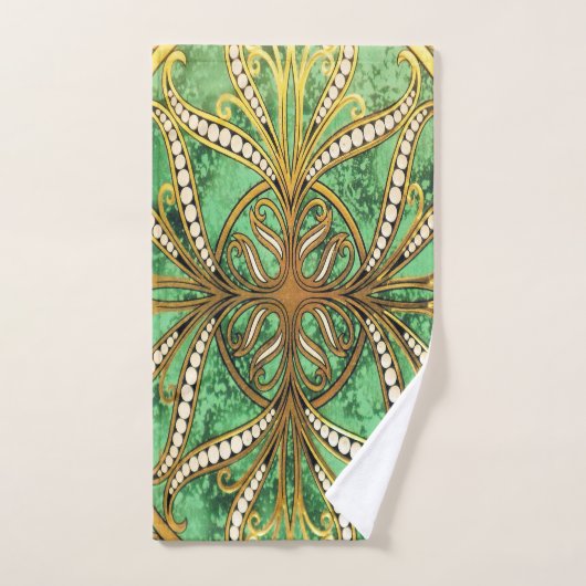 Elegant Green en Gold Damask Pattern Bad Handdoek (Handdoek)