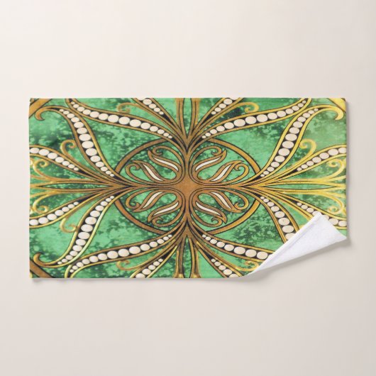 Elegant Green en Gold Damask Pattern Bad Handdoek (Handdoek)