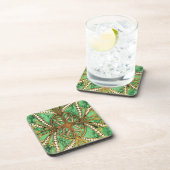 Elegant Green en Gold Damask Pattern Bier Onderzetter (Rechterzijde)