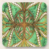 Elegant Green en Gold Damask Pattern Bier Onderzetter (Voorkant)