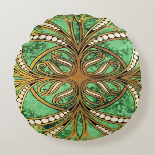 Elegant Green en Gold Damask Pattern Rond Kussen