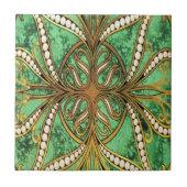Elegant Green en Gold Damask Pattern Tegeltje (Voorkant)