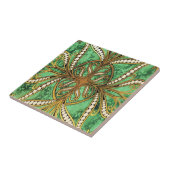 Elegant Green en Gold Damask Pattern Tegeltje (Zijkant)