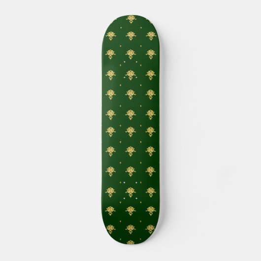 Elegant Green en Gold Damask Skateboard (Voorkant)