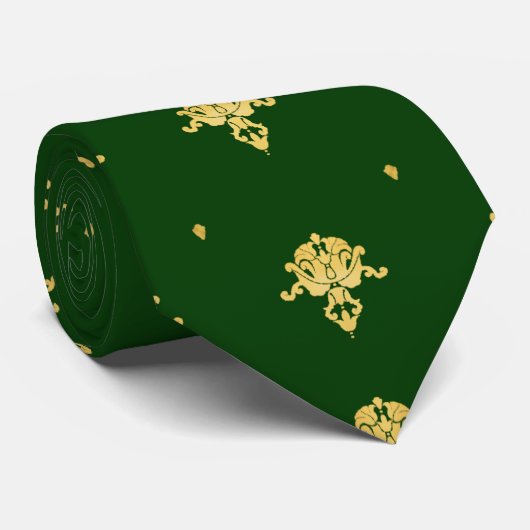 Elegant Green en Gold Damask Stropdas (Opgerold)