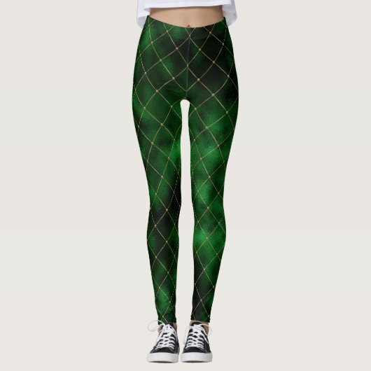 Elegant Green en Gold Diamonds Leggings (Voorkant)