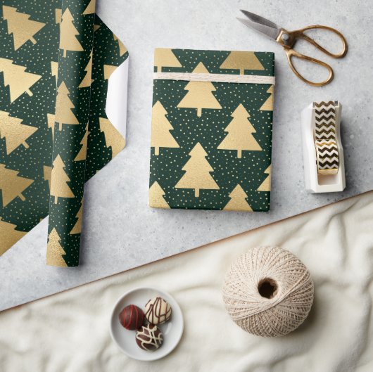 Elegant Green en Gold Faux Folie kerstboom Cadeaupapier (Crafts)