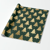 Elegant Green en Gold Faux Folie kerstboom Cadeaupapier (Uitgerold)