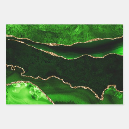 Elegant Green en Gold Faux Glitter Agate Inpakpapier Vel (Voorkant)