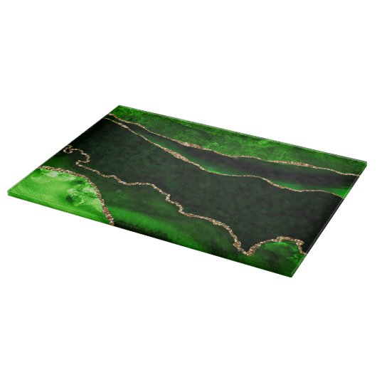Elegant Green en Gold Faux Glitter Agate Snijplank (Hoek)