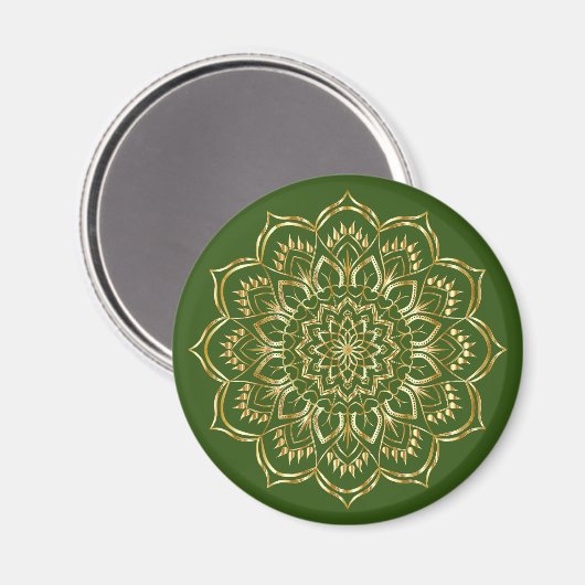 Elegant Green en Gold Floral Mandala Pattern Magneet (Voorkant / Achterkant)