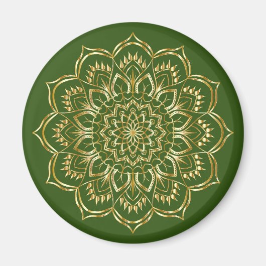 Elegant Green en Gold Floral Mandala Pattern Magneet (Voorkant)