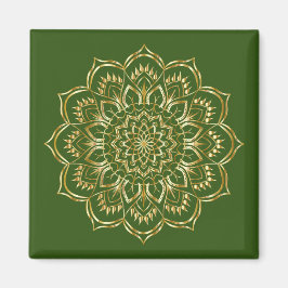 Elegant Green en Gold Floral Mandala Pattern Magneet