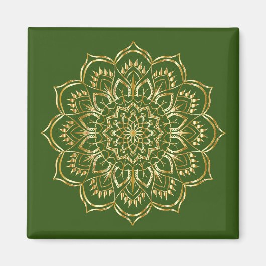 Elegant Green en Gold Floral Mandala Pattern Magneet (Voorkant)