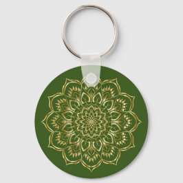 Elegant Green en Gold Floral Mandala Pattern Sleutelhanger