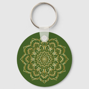 Elegant Green en Gold Floral Mandala Pattern Sleutelhanger