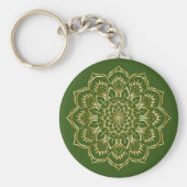 Elegant Green en Gold Floral Mandala Pattern Sleutelhanger (Voorkant)