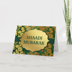 Elegant Green en Gold Floral Shaadi Mubarak Kaart
