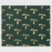 Elegant Green en Gold Foil Kerstmis Holly Cadeaupapier (Vlak)