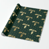 Elegant Green en Gold Foil Kerstmis Holly Cadeaupapier (Uitgerold)