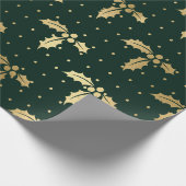 Elegant Green en Gold Foil Kerstmis Holly Cadeaupapier (Hoek)