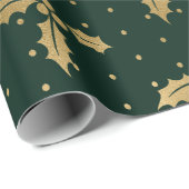 Elegant Green en Gold Foil Kerstmis Holly Cadeaupapier (Rol Hoek)