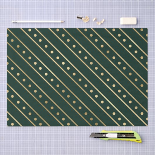 Elegant Green en Gold Foil kerstStripes Tissuepapier (Craft)