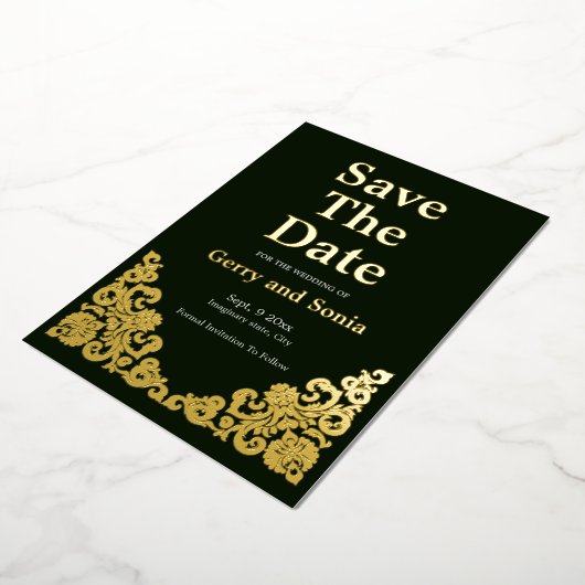 Elegant Green en Gold Folie Uitnodiging (Gedraaid)