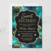 Elegant Green en Gold Galaxy Marble Sweet Sixteen Kaart (Voorkant)