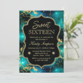 Elegant Green en Gold Galaxy Marble Sweet Sixteen Kaart (Staand voorkant)