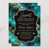 Elegant Green en Gold Galaxy Marble Sweet Sixteen Kaart (Voorkant / Achterkant)