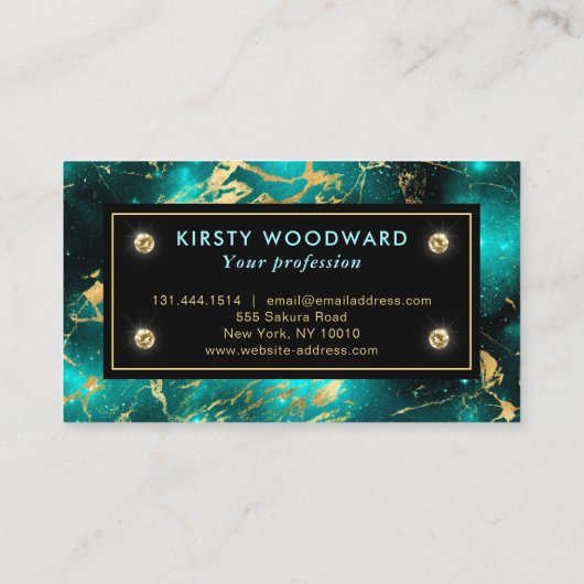 Elegant Green en Gold Galaxy Marble Visitekaartje (Achterkant)