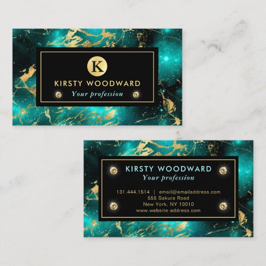 Elegant Green en Gold Galaxy Marble Visitekaartje (Voorkant / Achterkant)