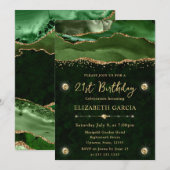 Elegant Green en Gold Glitter Agate 21st Birthday Kaart (Voorkant / Achterkant)