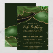 Elegant Green en Gold Glitter Agate 21st Birthday Kaart (Voorkant / Achterkant)
