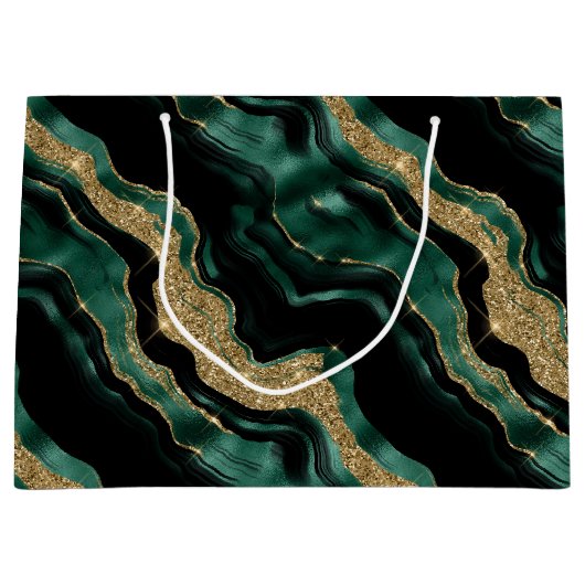 Elegant Green en Gold Glitter Agate Birthday Groot Cadeauzakje (Voorkant)