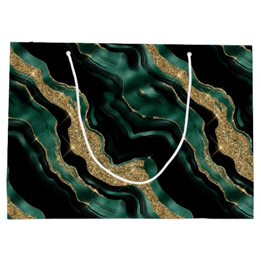 Elegant Green en Gold Glitter Agate Birthday Groot Cadeauzakje (Achterkant)