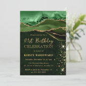 Elegant Green en Gold Glitter Agate Birthday Kaart (Staand voorkant)