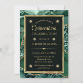 Elegant Green en Gold Glitter Agate Quinceanera Kaart (Voorkant)